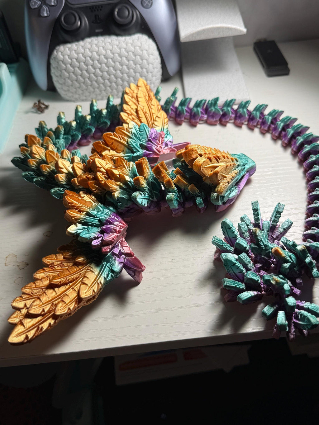Articulated Winged Serpent Dragon – Flexible Crystal Fidget Toy – 3D Printed Figure