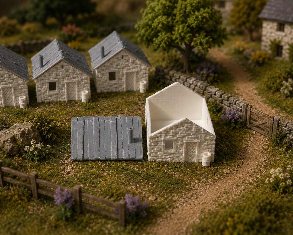 N Scale Stone Cottage Village Set – 3D Printed (Pack of 4)