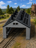 N Scale Double Engine Shed - gray open bay end view