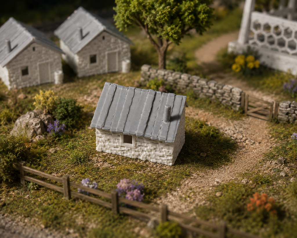 N Scale Stone Cottage Village Set – 3D Printed (Pack of 4)