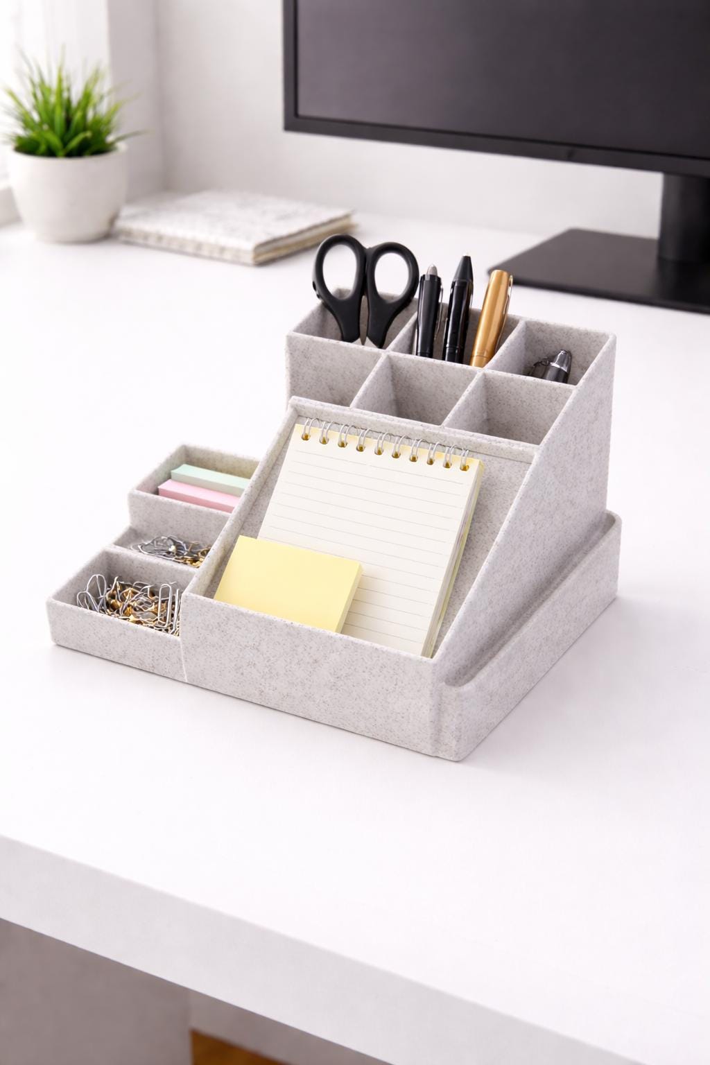 Desk Organizer with Phone Stand – Pen Holder & Sticky Note Holder, 3D Printed Office Desk Organizer, Workspace Organizer
