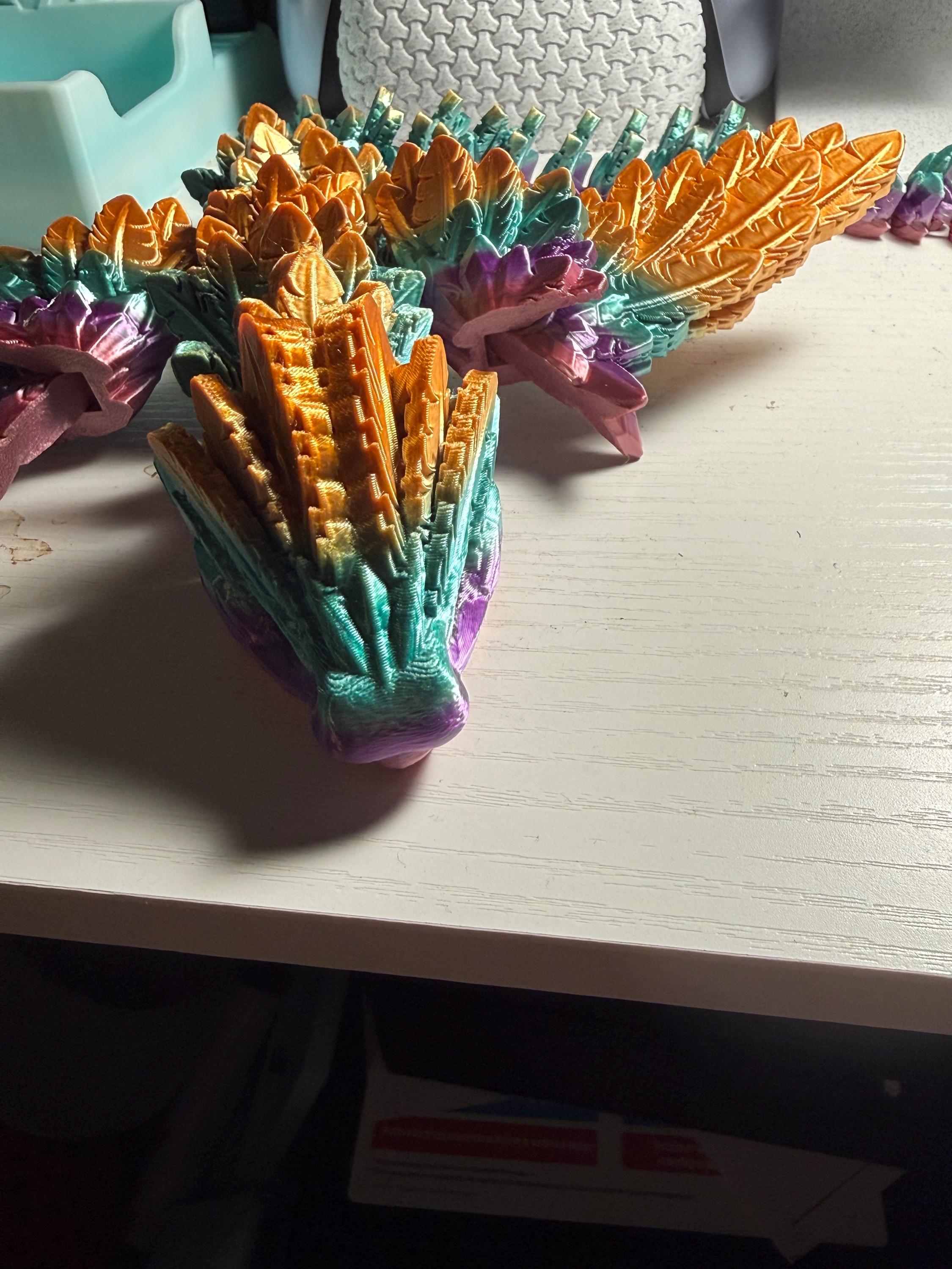 Articulated Winged Serpent Dragon – Flexible Crystal Fidget Toy – 3D Printed Figure