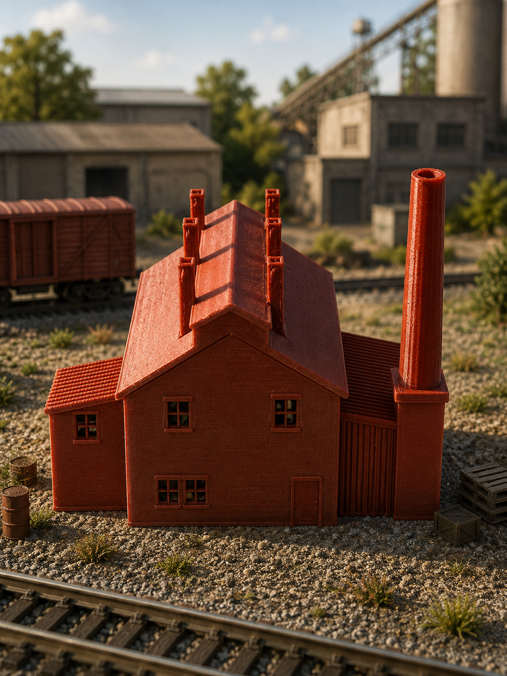 N Scale Small Factory - side view with loading platform