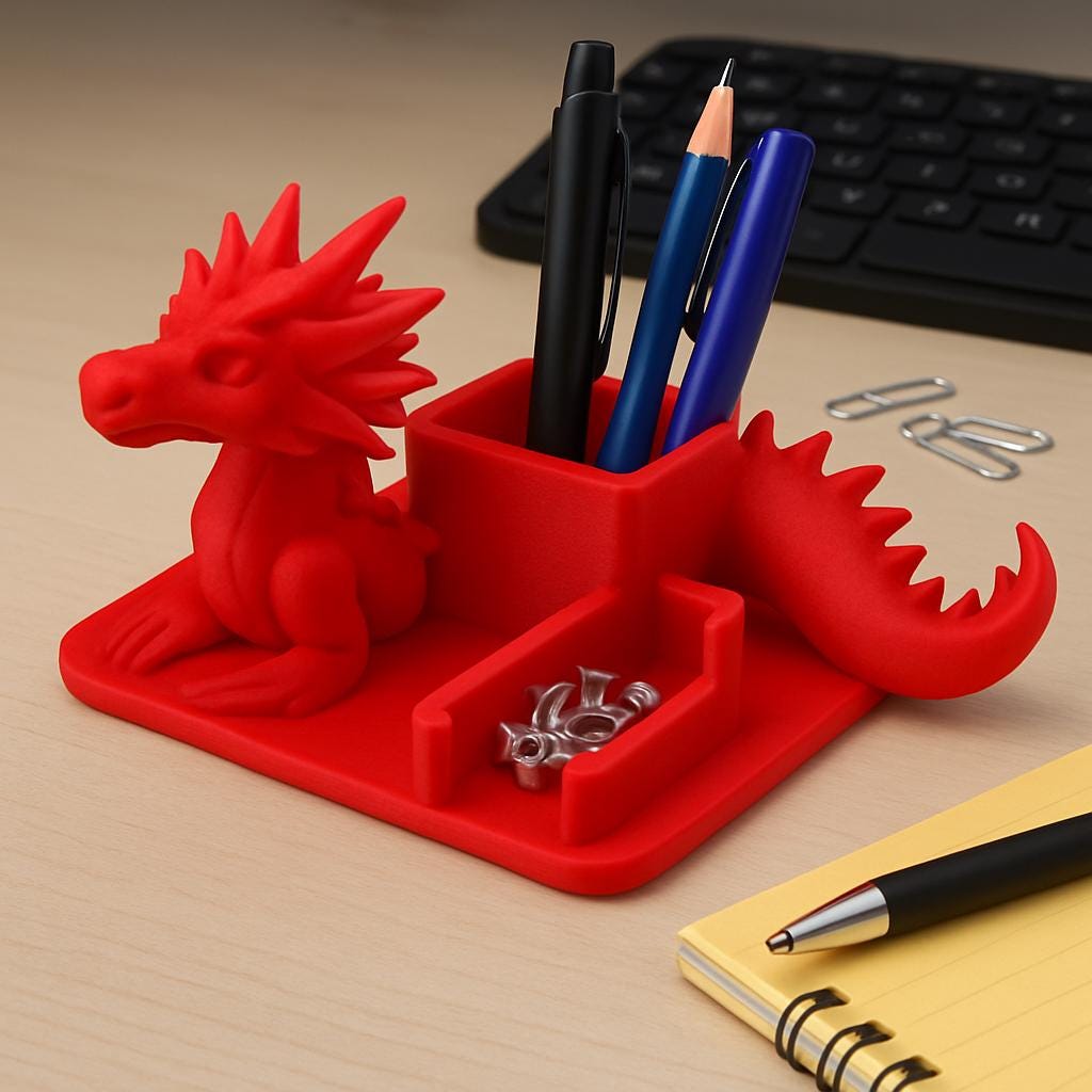 Dragon Desk Organizer | 3D Printed Fantasy Office Decor | Desktop Organizer