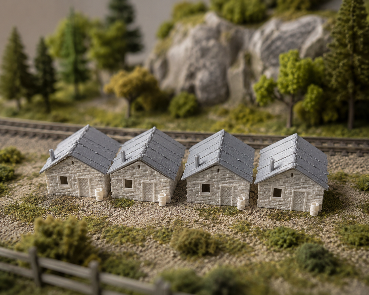 N Scale Stone Cottage Village Set – 3D Printed (Pack of 4)