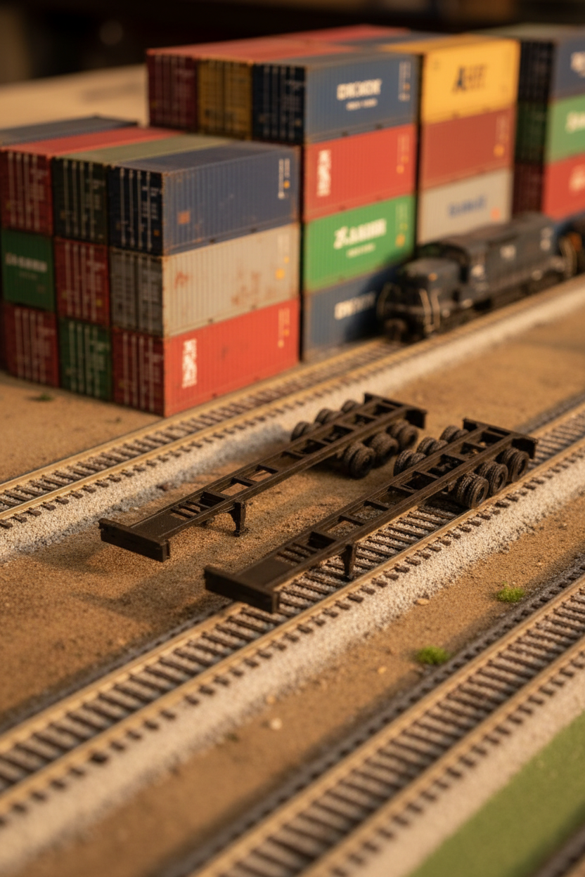 HO Scale 40ft Shipping Container Chassis — 3D Printed Model Railroad Accessory (4-Pack)