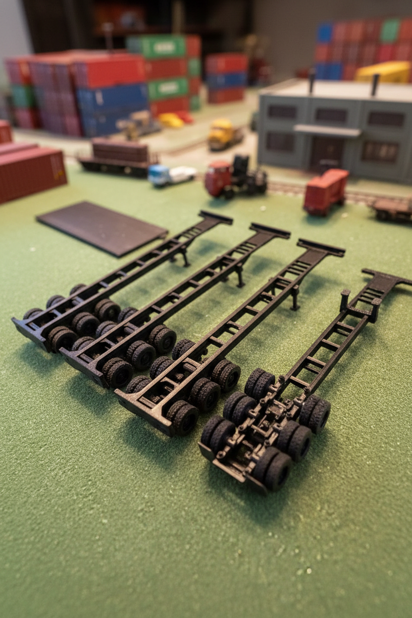 HO Scale 40ft Shipping Container Chassis — 3D Printed Model Railroad Accessory (4-Pack)