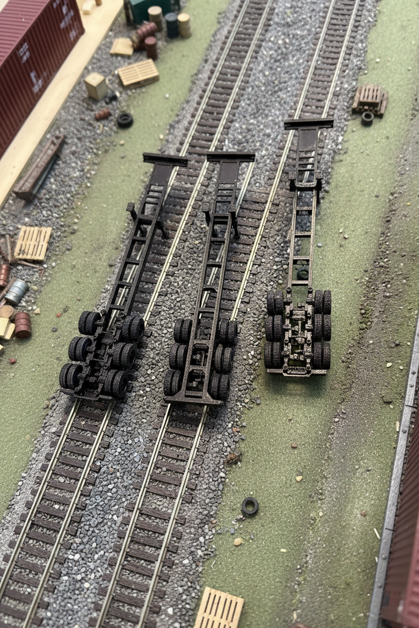 HO Scale 40ft Shipping Container Chassis — 3D Printed Model Railroad Accessory (4-Pack)