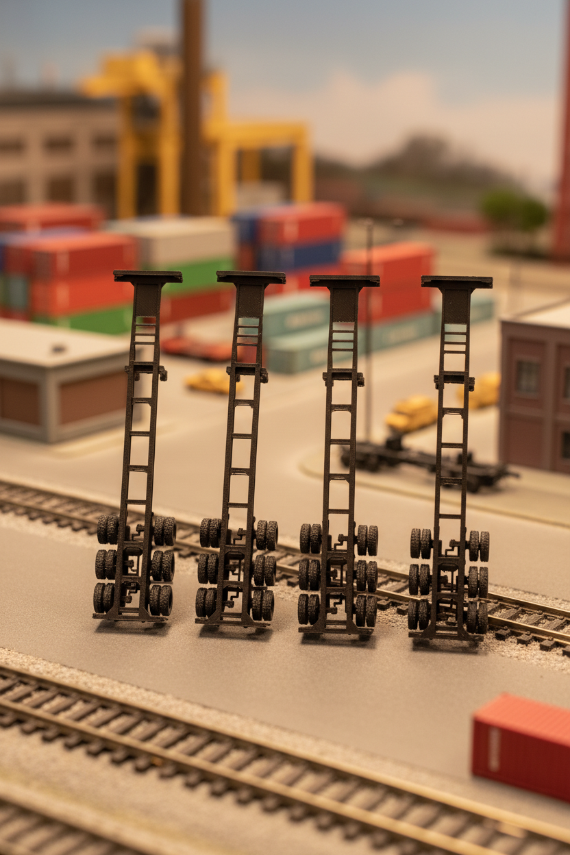 HO Scale 40ft Shipping Container Chassis — 3D Printed Model Railroad Accessory (4-Pack)