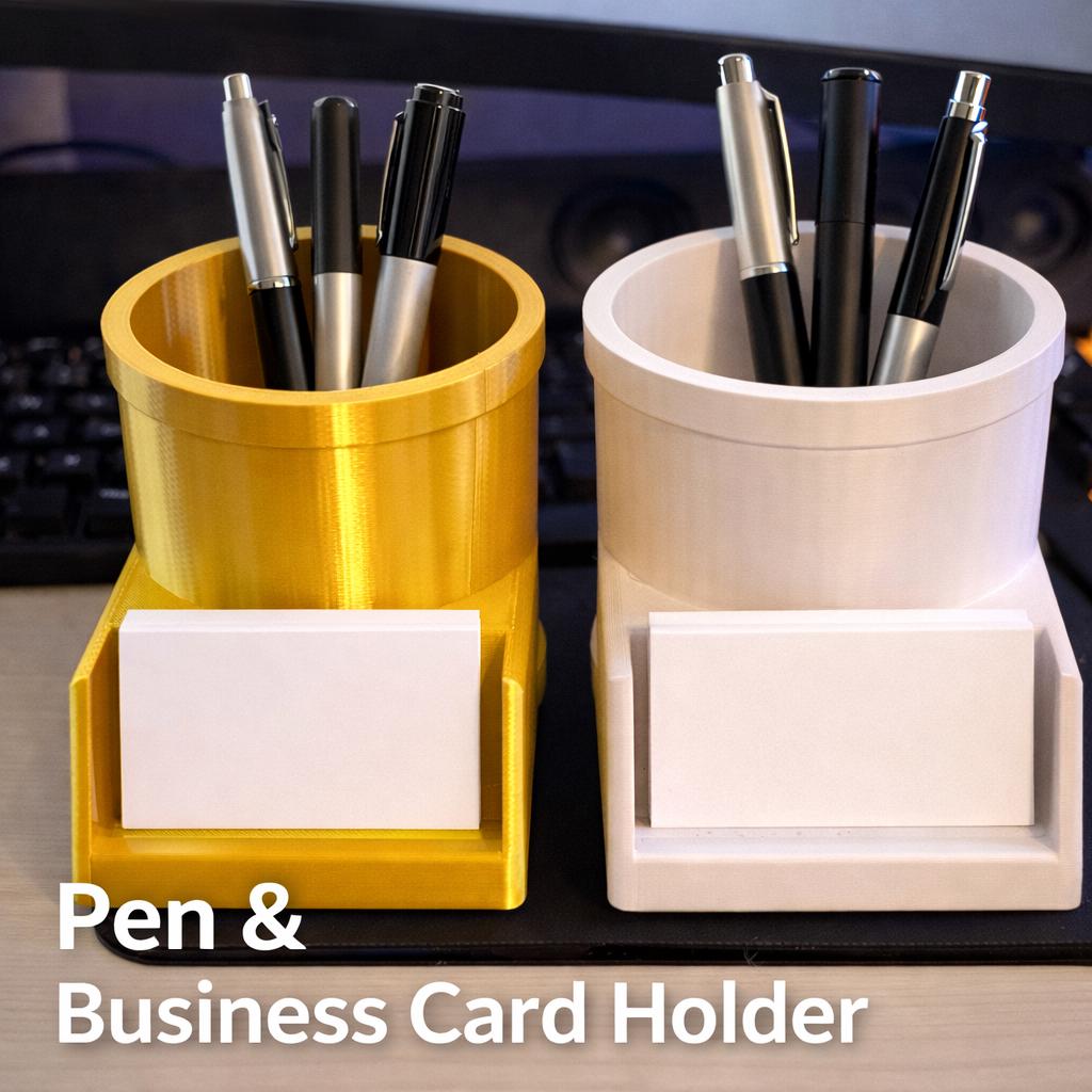 Pen & Business Card Holder Desk Organizer