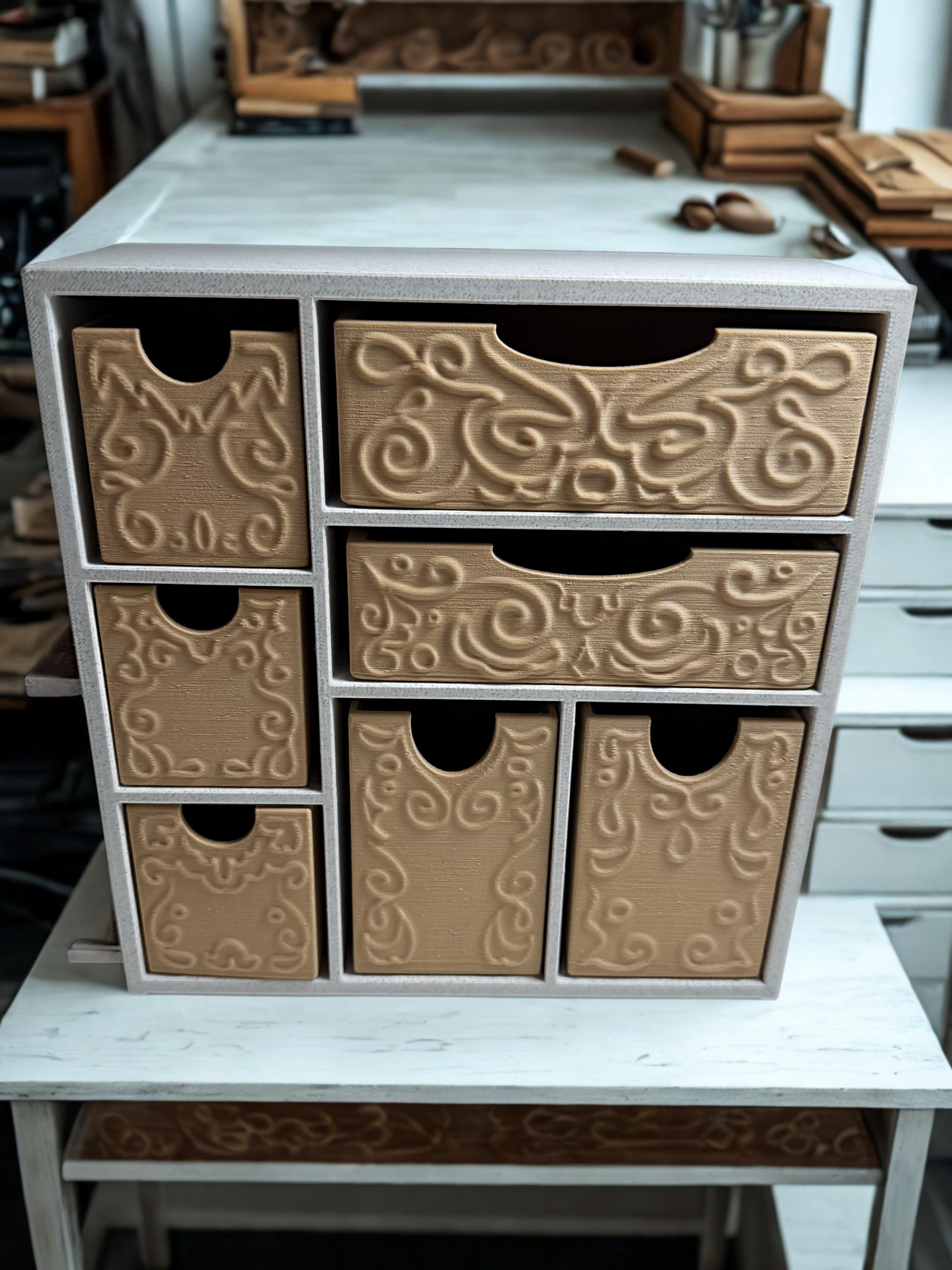 3D Printed Desk Organizer with Drawers — Modern Home Office Storage Solution