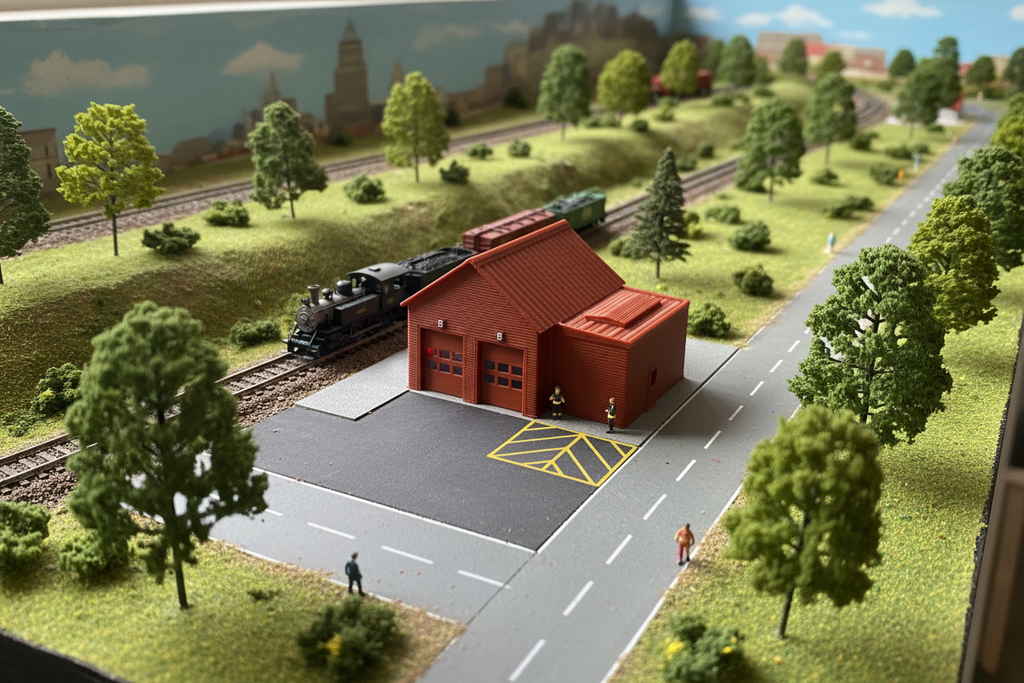 N Scale Fire Station on Layout - Image 2