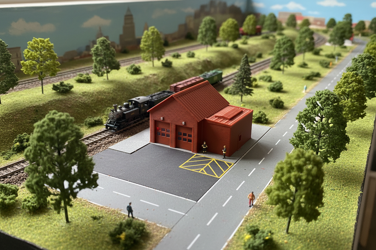 N Scale Fire Station on Layout - Image 2
