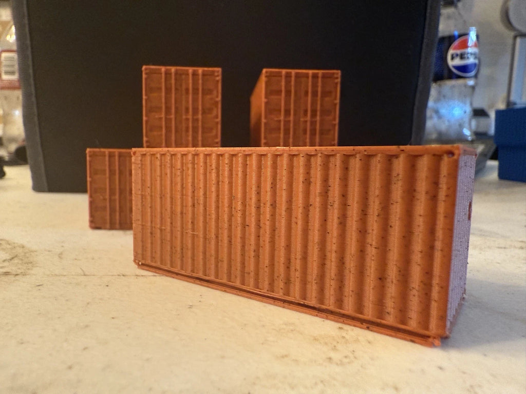 HO Scale 20ft Shipping Containers — 3D Printed Model Railroad Scenery (6-Pack)