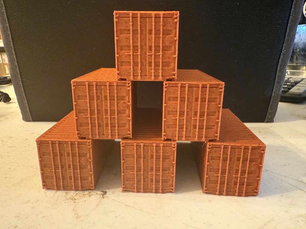 HO Scale 20ft Shipping Containers — 3D Printed Model Railroad Scenery (6-Pack)