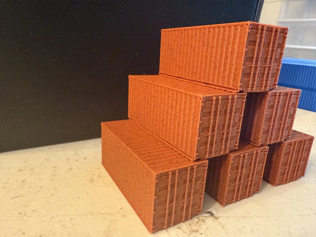 HO Scale 20ft Shipping Containers — 3D Printed Model Railroad Scenery (6-Pack)