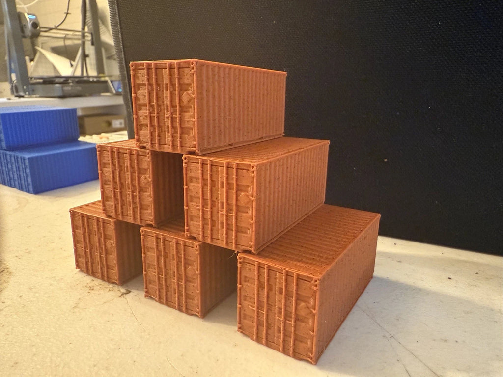 HO Scale 20ft Shipping Containers — 3D Printed Model Railroad Scenery (6-Pack)