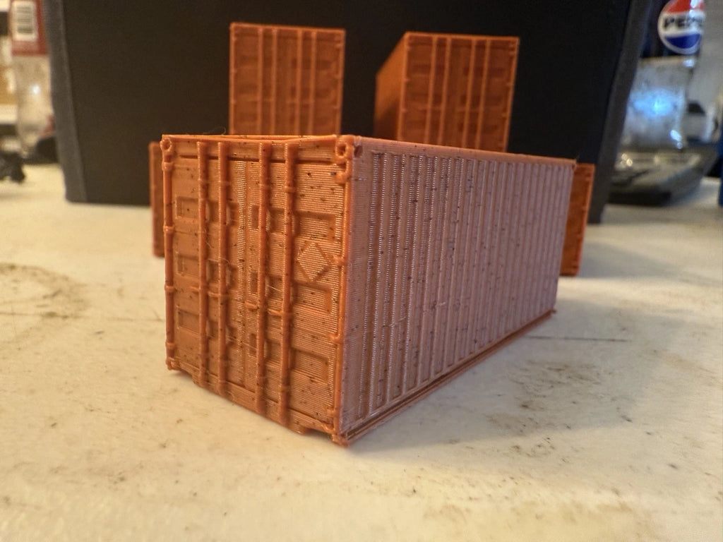 HO Scale 20ft Shipping Containers — 3D Printed Model Railroad Scenery (6-Pack)